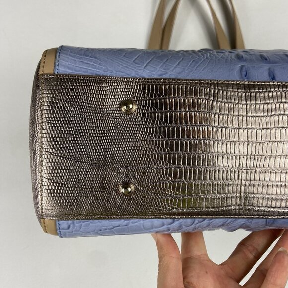 BRAHMIN Medium Arno Satchel Tote Leather Bag Lilac Periwinkle Silver - Picture 6 of 16